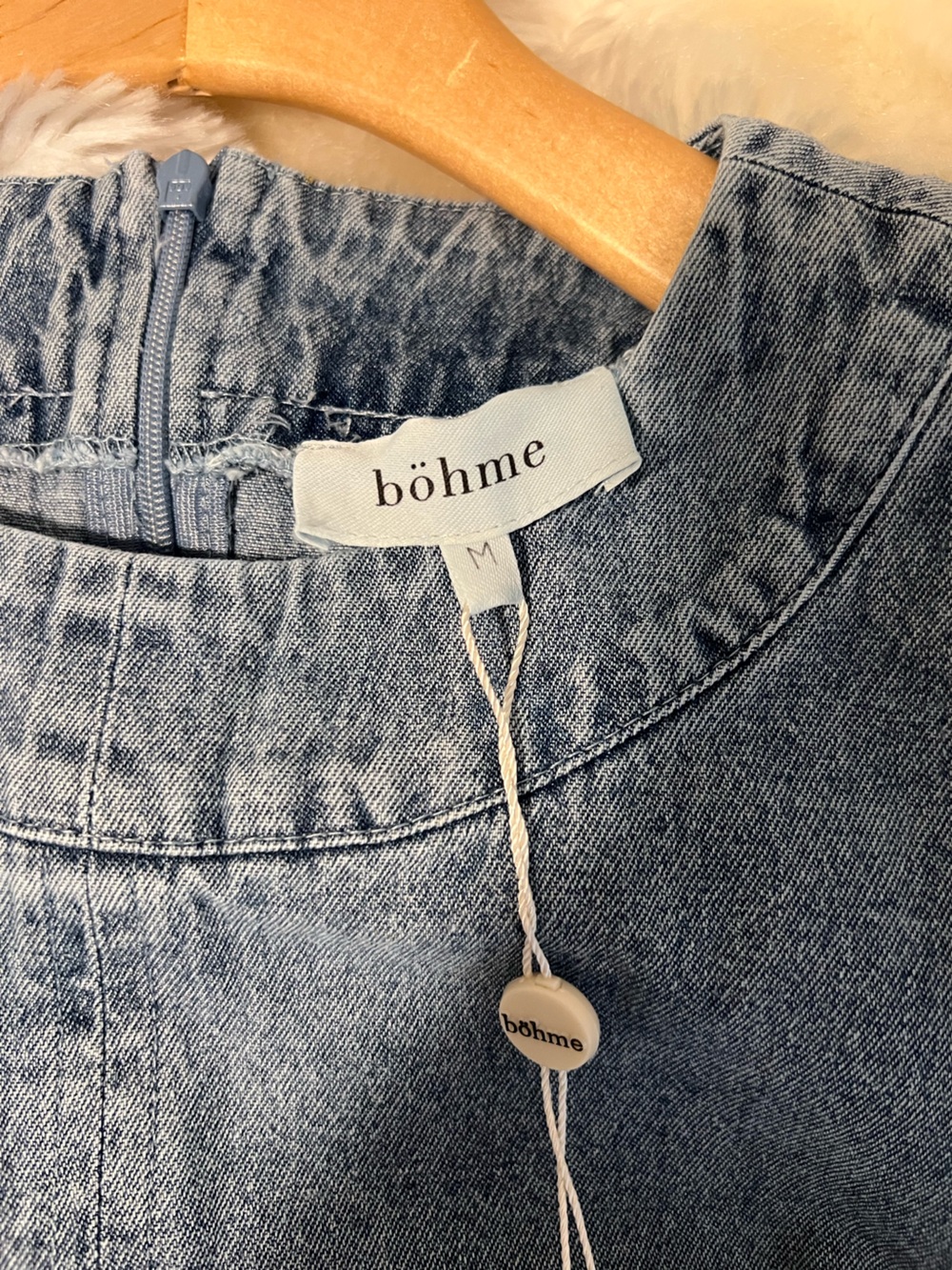 bohme Washed Denim Blue Embroidered Hem Top - Picture 6 of 8